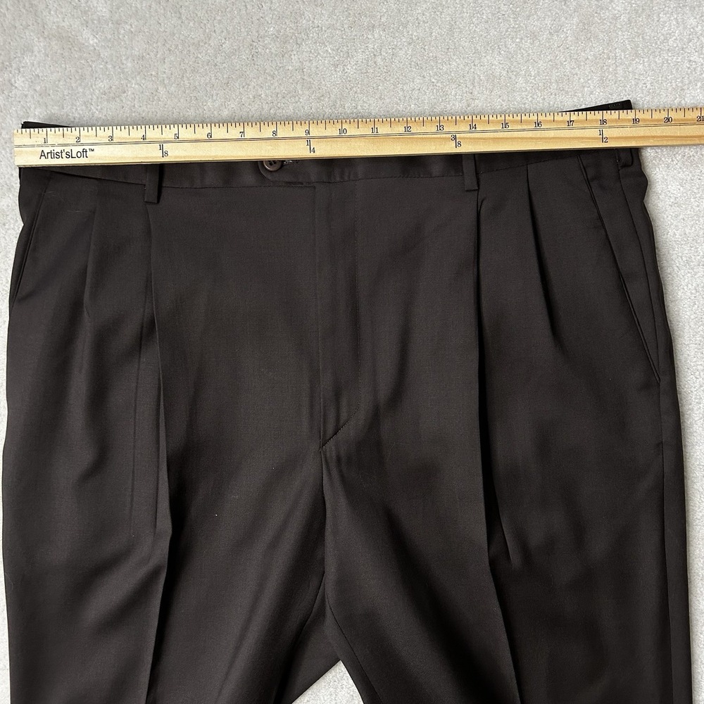 Zanella Pants Mens 38x30 Wool Pleated Dress Trousers Cuffed Lined Italy Brown - Picture 3 of 7